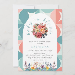 Baby in Bloom Watercolor Floral Tile Blue Shower Invitation
