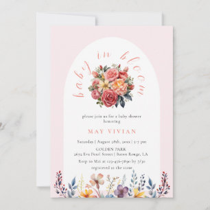 Baby in Bloom Watercolor Floral Tile Pink Shower Invitation