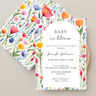Baby in Bloom Watercolor Flowers Baby Shower Invitation
