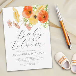 Baby In Bloom Watercolor Orange Yellow Floral Invitation