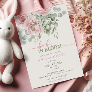 Baby in Bloom Watercolor Pink Floral Girl Shower Invitation