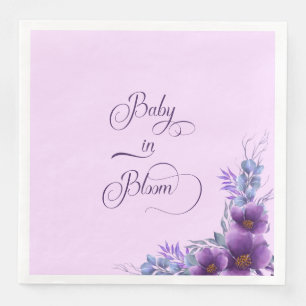 Baby In Bloom Watercolor Purple Flower Baby Shower Napkin
