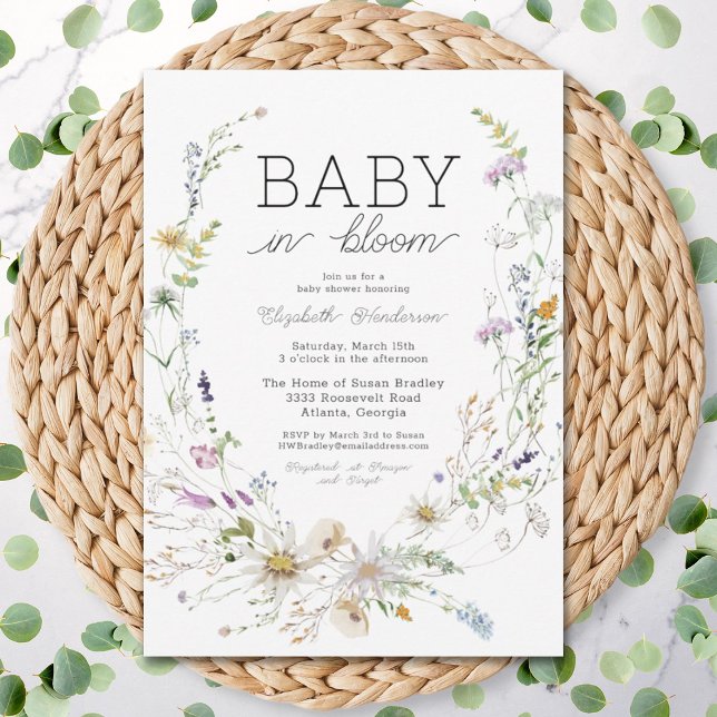Baby In Bloom Watercolor Wildflower Baby Shower Invitation (Creator Uploaded)