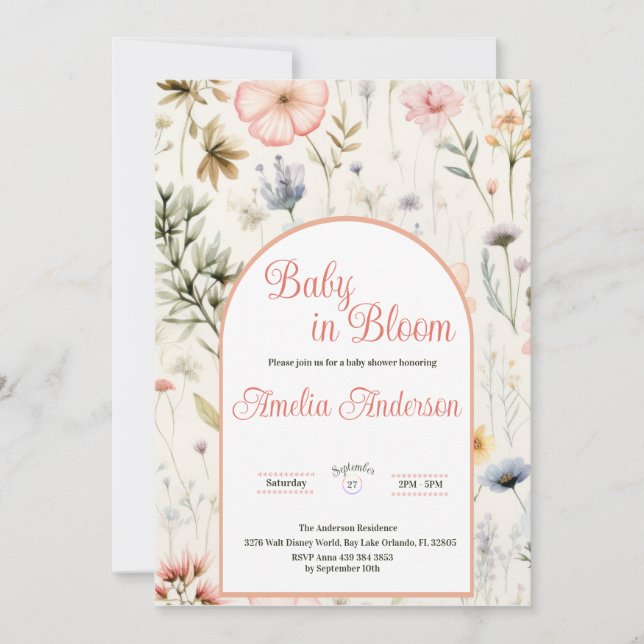 Baby in Bloom Watercolor Wildflower Floral Shower  Invitation (Front)