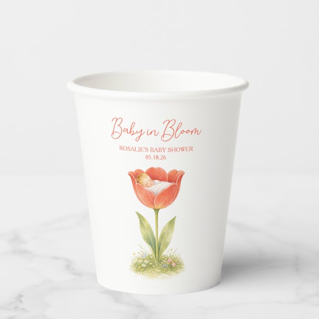 Baby in Bloom Whimsical Garden Boho Baby Shower Paper Cups (Front)