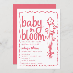 Baby in Bloom Whimsical HandDrawn Girl Baby Shower Invitation