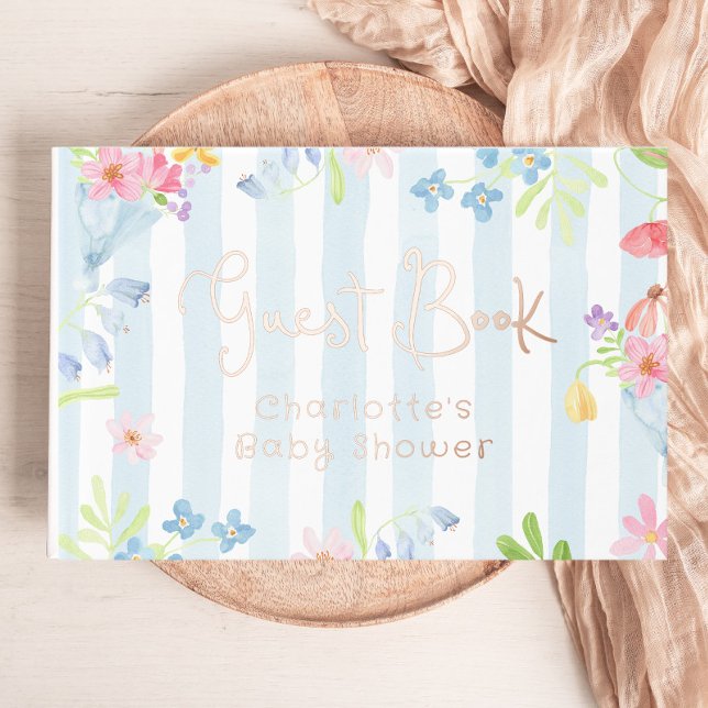 Baby in Bloom Whimsical Stripes Baby Shower Guest Book (Creator Uploaded)