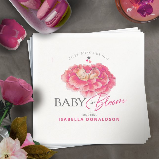 Baby in Bloom whimsy hand watercolor baby shower Napkin (Creator Uploaded)