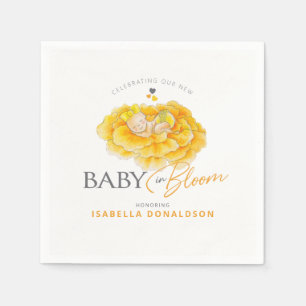 Baby in Bloom whimsy watercolor yellow baby shower Napkin