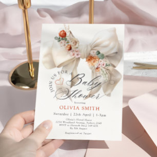Baby in Bloom White Bow Fall Floral Baby Shower Invitation