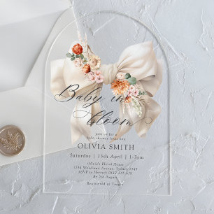Baby in Bloom White Bow Floral Modern Baby Shower Acrylic Invitations