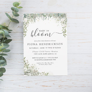 Baby in Bloom   White Floral Greenery Baby Shower Invitation