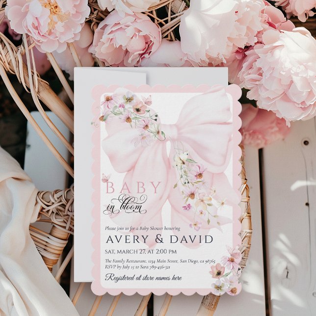Baby in Bloom Wild Flower Bow Spring Baby Shower Invitation (Creator Uploaded)