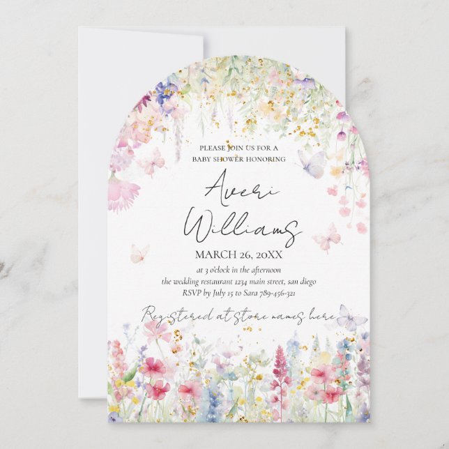 Baby in Bloom Wild Flower Butterfly Baby Shower Invitation (Front)
