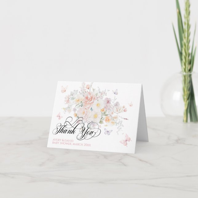 Baby in Bloom Wild Flower Butterfly Baby Shower Thank You Card (Front)