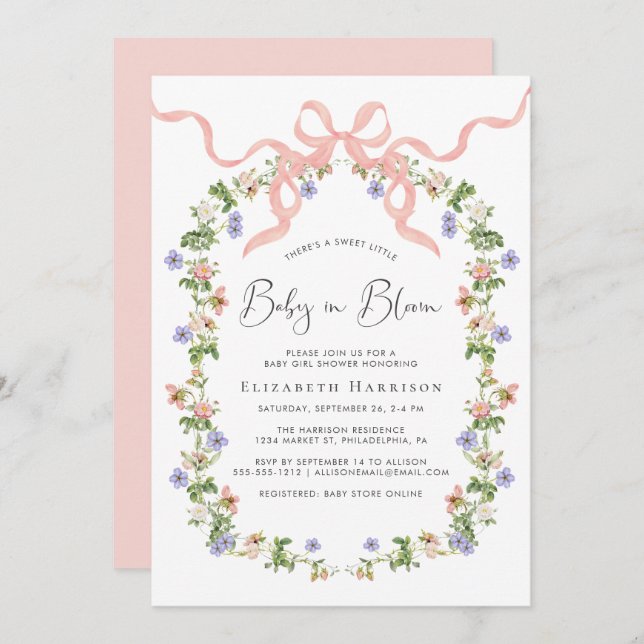 Baby In Bloom Wildflower Baby Girl Shower Invitation (Front/Back)