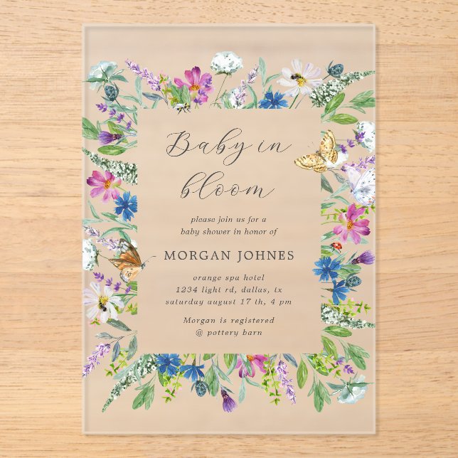 Baby In Bloom Wildflower Baby Shower Acrylic Invitations (Front)