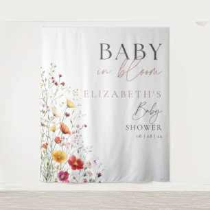 Baby In Bloom Wildflower Baby Shower Backdrop Tapestry
