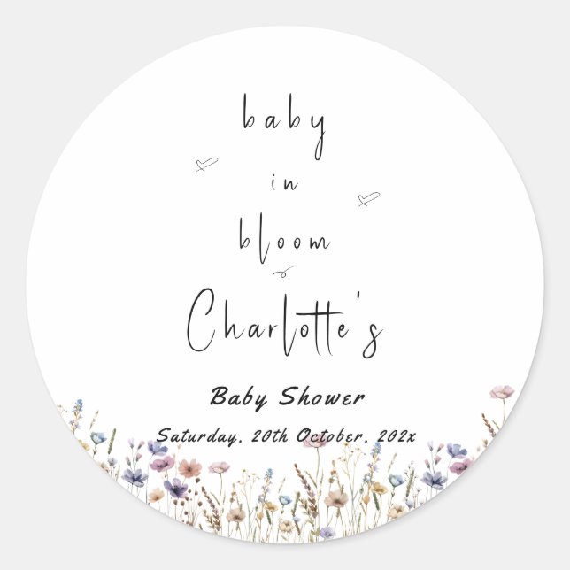 Baby In Bloom Wildflower Baby Shower Classic Round Sticker (Front)