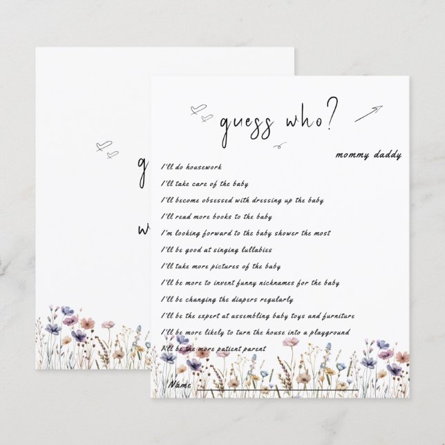 Baby In Bloom Wildflower Baby Shower Game Flyer (Front/Back)