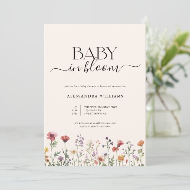 Baby in Bloom Wildflower Baby Shower Invitation (Standing Front)