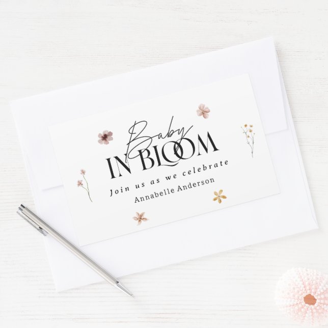 Baby in bloom wildflower baby shower invitation rectangular sticker (Envelope)