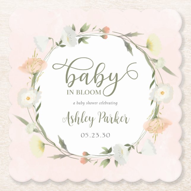 Baby In Bloom Wildflower Baby Shower Paper Coaster (Front)