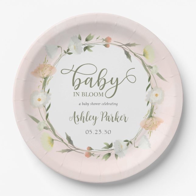 Baby In Bloom Wildflower Baby Shower Paper Plate (Front)