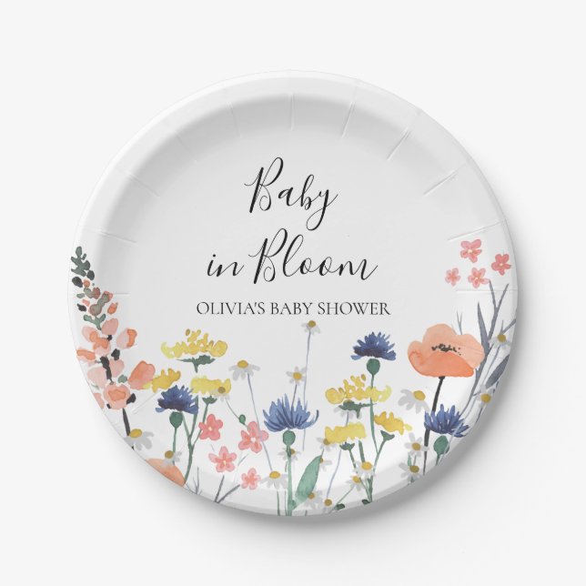 Baby in Bloom Wildflower baby shower Paper Plate (Front)