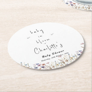 Baby In Bloom Wildflower Baby Shower Round Paper Coaster