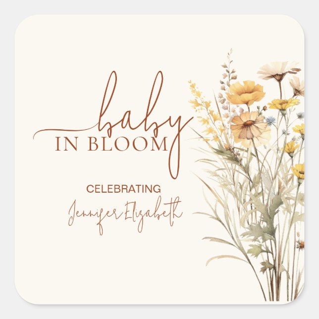 Baby in Bloom Wildflower Baby Shower Square Sticker (Front)