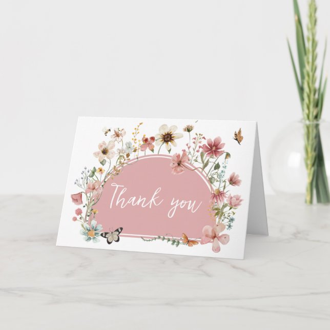 Baby in Bloom Wildflower Baby Shower Thank You Card (Front)