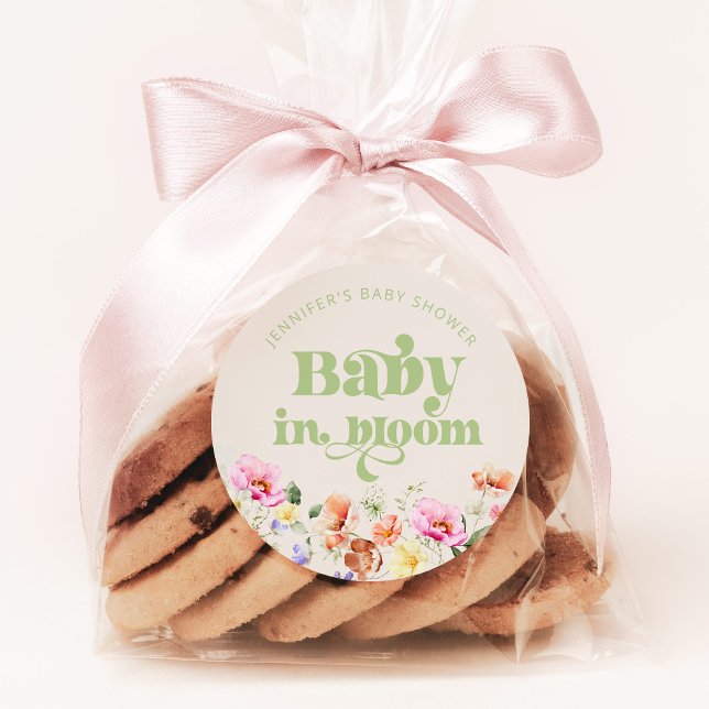 Baby in bloom wildflower baby shower thank you classic round sticker (Creator Uploaded)