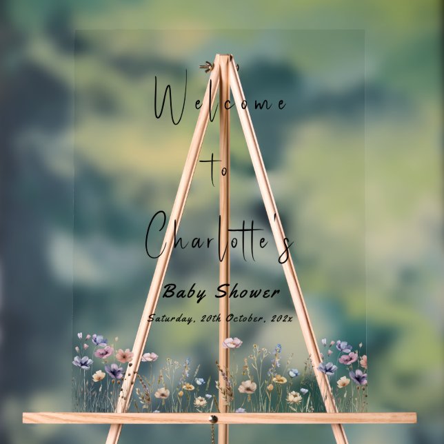 Baby In Bloom Wildflower Baby Shower Welcome Acrylic Sign (Neutral)