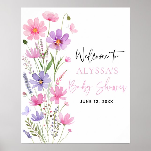 Baby in Bloom Wildflower Baby Shower Welcome Poster (Front)