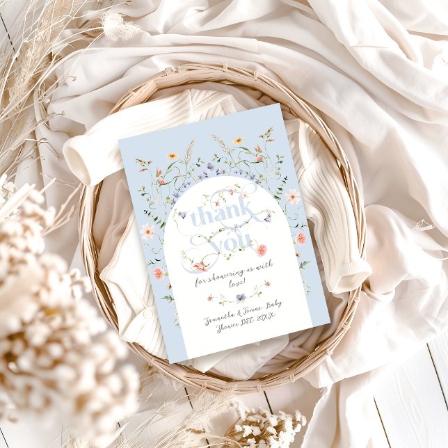Baby in Bloom Wildflower Blue Boy Baby Shower Thank You Card (Creator Uploaded)