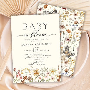 Baby in Bloom Wildflower Boho Beige Baby Shower  Invitation