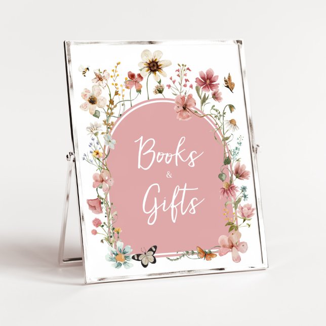 Baby in Bloom Wildflower Books and Gifts Poster (Muted Pink Spring Flowers Baby Shower Books and Gifts Sign)