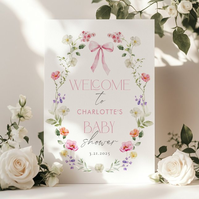 Baby in Bloom Wildflower Bow Baby Shower Welcome Poster (Creator Uploaded)