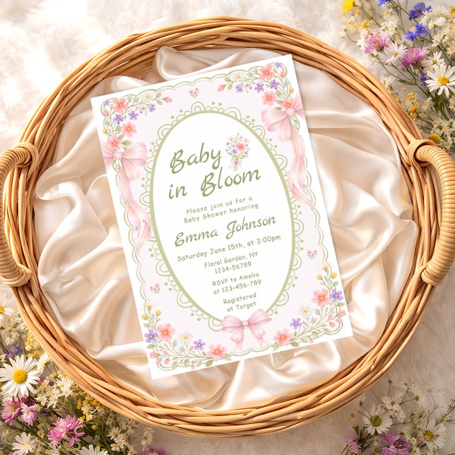 Baby in Bloom Wildflower Bow Girl Baby Shower Invitation (Creator Uploaded)