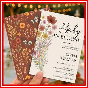 Baby in Bloom Wildflower Burnt Orange Baby Shower Invitation