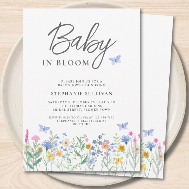 Baby in Bloom Wildflower Butterflies Baby Shower Invitation (Creator Uploaded)