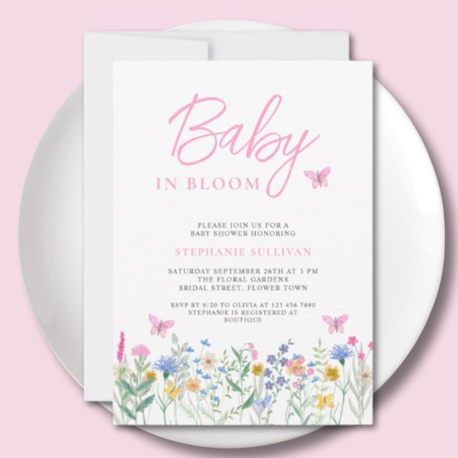 Baby in Bloom Wildflower Butterflies Baby Shower  Invitation (Creator Uploaded)