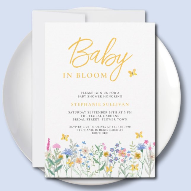Baby in Bloom Wildflower Butterflies Baby Shower  Invitation (Creator Uploaded)