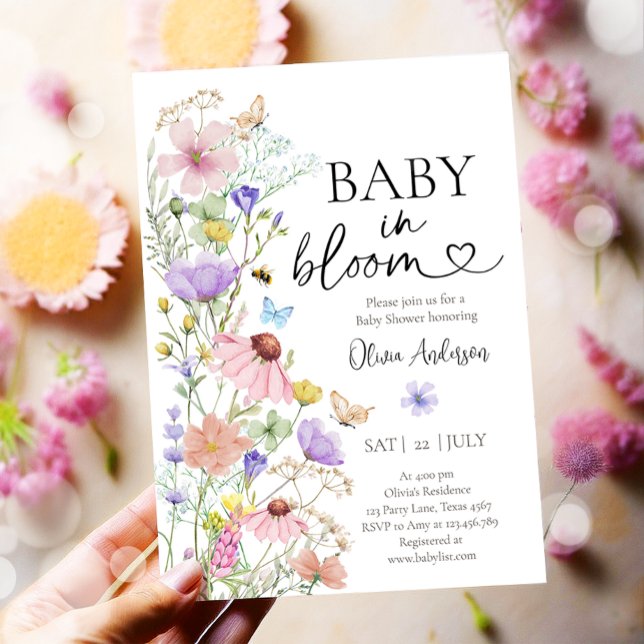 Baby in Bloom Wildflower Butterflies Baby Shower Invitation (Creator Uploaded)