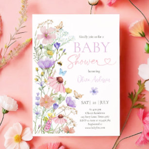 Baby in Bloom Wildflower Butterflies Baby Shower Invitation