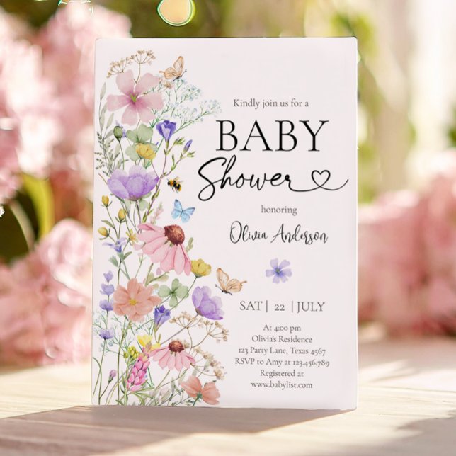 Baby in Bloom Wildflower Butterflies Baby Shower Invitation (Creator Uploaded)