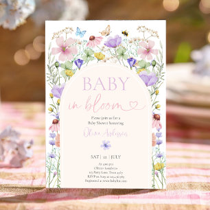 Baby in Bloom Wildflower Butterflies Baby Shower Invitation