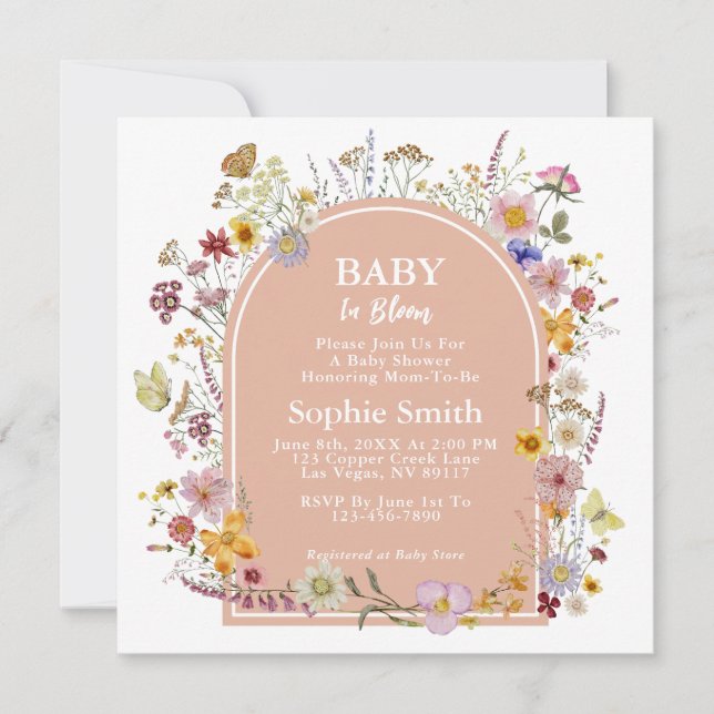 Baby In bloom Wildflower Dusty Pink Invitation (Front)