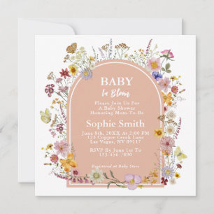 Baby In bloom Wildflower Dusty Pink Invitation
